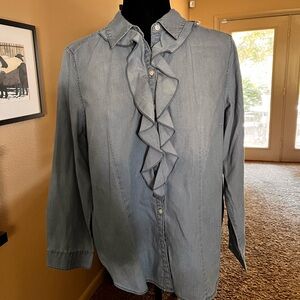 Chicos Chambray Blouse with Ruffle